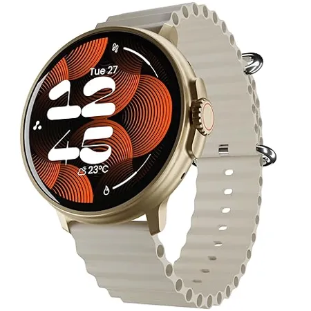 Ambrane 1 39 LucidDisplay Premium Aesthetics Bluetooth Calling Round SmartWatch Functional Crown 500 NITS Brightness 100 Sports Mode with IP68 100 Watch Faces Rush Cream 