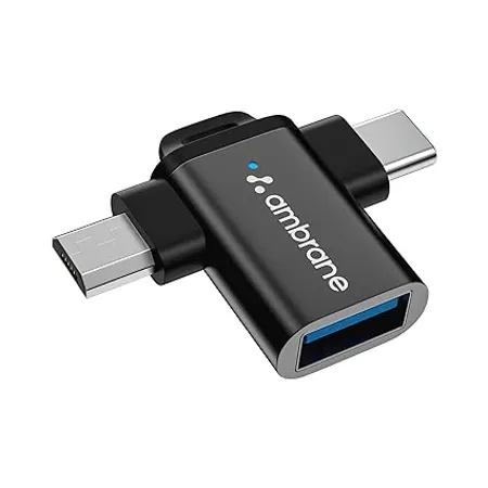Ambrane 2 in 1 OTG Adapter Micro USB USB Type C to USB Female Connector OTG Pen Drive Adapter to Mobile Connector Type C Compatible with All Devices