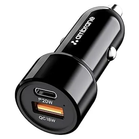 Ambrane 38W Fast Car Charger with Dual Output Quick Charge 3 0 and Power Delivery Type C USB Port Wide Compatibility for Smart Phones RAAP C38 A Black 