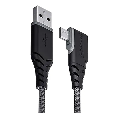 Ambrane Micro USB Cable 3A Fast Charging L Shape for Easy Holding 480mbps Data Transmission Tangle free Unbreakable Braided for Smartphones other devices 1 25m ABLM 125 Black 