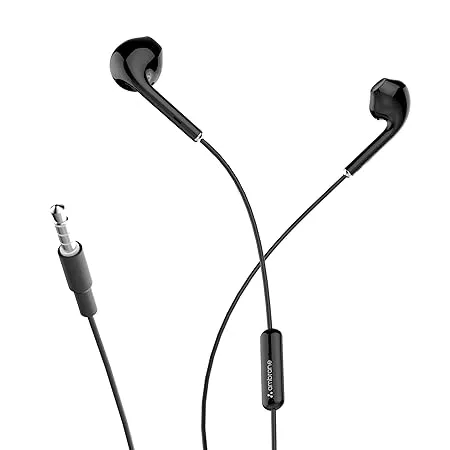 Ambrane Wired in Earphones with in line Mic for Clear Calling 14mm Dynamic Drivers for BoostedBass 3 5mm Jack Multi Functional Controller Stringz 38 Lite Black 