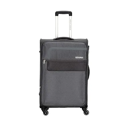 American Tourister Geneva 56 Cms Small Cabin Polyester Soft Sided 4 Spinner Wheels Luggage Suitcase Trolley Bag Grey 
