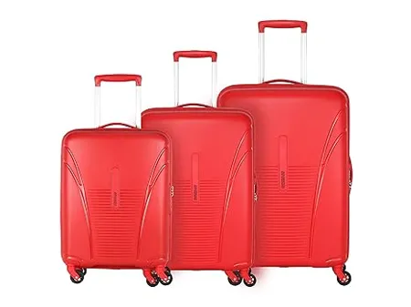 American Tourister Ivy 3 Pc Set 55 Cms 68 Cms 77 Cms Small Medium Large Polypropylene PP Hard Sided 4 Spinner Wheels Luggage Trolley Bag with TSA Lock Red 