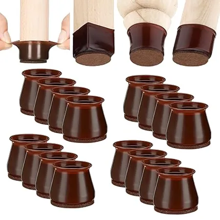 Aneaseit Chair Leg Floor Protectors 1 1 2 x 16 pcs Dark Walnut Felt Bottom Silicone Pads for Hardwood Floors Furniture Feet Rubber Caps for Chairs Medium