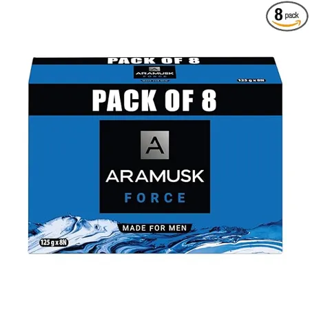 Aramusk Force Soap for Men Refreshing Cool Feel Moisturising Bathing Soap Bar Lasting Freshness Nourishment 125g Pack of 8 