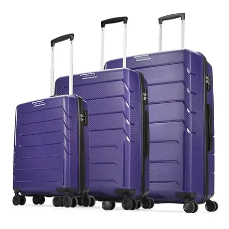 Aristocrat Chroma Set of 3 Hard Luggage 55 65 75cm Cabin Medium and Large Check in Luggage Robust Construction with Strong Wheels Rust Free Trolley Secured Zip and Combination Lock Purple