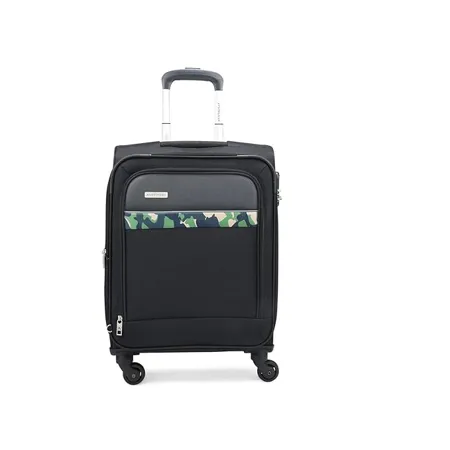 Aristocrat Commander 55Cms Premium Polyester with PVC Coating Soft Sided Cabin Size 4 Wheels Small Black Suitcase