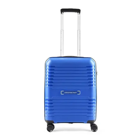 Aristocrat Harbour 55 Cms Small Cabin Plastic Hard Sided 8 Wheels 360 Degree Rotation Luggage Suitcase Blue