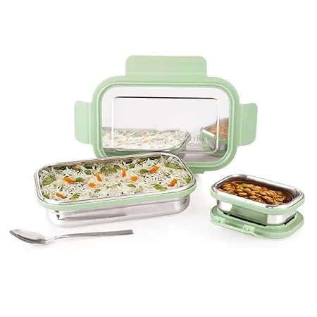 Attro Lunchmate Stainless Steel Airtight Leak Proof Lunch Box for Office School Picnic 800 ml Green