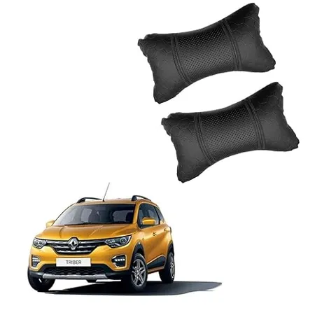 AutokraftZ Black Leathertte Material Neck Rest Cushion in Football Design for Car 2
