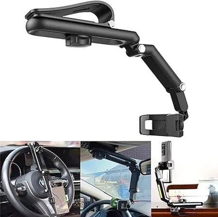 BKN Multifunctional Car Rear View Mirror 360 Rotatable Mobile Holder Mounted Hanging Clip for Car Mobile Holder Accessories