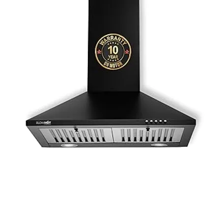 BLOWHOT IRIS S BPC Chimney 60 cm With Free Installation Kit 800 m h Suction Power 3 Speed Push Control Dual Baffle Filter LED Lights 10 Year Motor Warranty Black