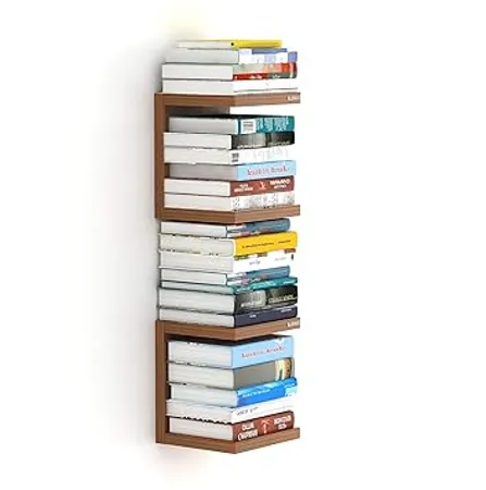 BLUEWUD Alvin Engineered Wood Wall Mount Book Shelf Rack Smart Bookcase Set of 2 Walnut 