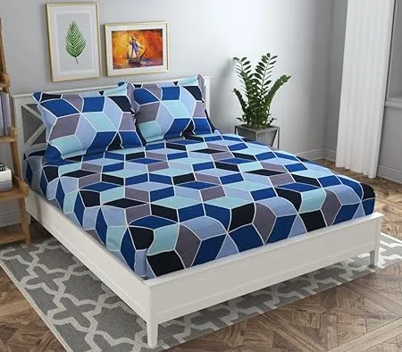 BSB HOME 120 TC Double Abstract Floral Bedsheet with 2 Pillow Covers 110 GSM Soft Brushed Microfiber Breathable Wrinkle Free 86 X 88 Inch Blue Grey Aqua Aspire Collections