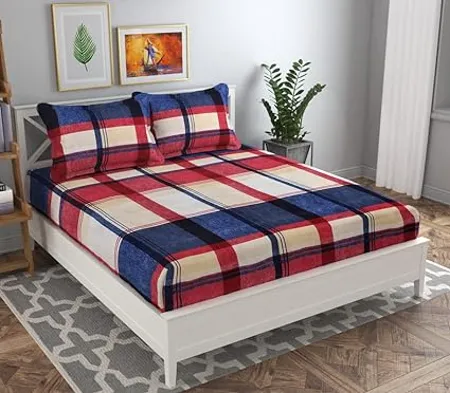 BSB HOME 120 TC Double Abstract Printed Bedsheet with 2 Pillow Covers 110 GSM Soft Brushed Microfiber Breathable Wrinkle Free 86 X 88 Inch Blue Red 