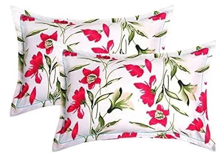 BSB HOME Cotton 2 Piece Cotton Pillow Cover Set 20 x30 White and Red