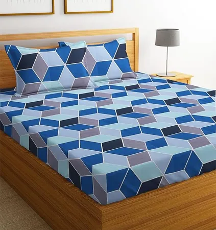 BSB HOME Microfiber 144 TC Football Printed Double Bedsheets with 2 King Size Pillow Cover 90X90 Inches 7 5 x 7 5 Feet Dark Blue and Light Blue 