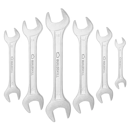BUILDSKILL ST6DOE Double Open End Wrench Spanner Set Made With Forged Heat Treated Carbon Steel Chrome Coated Rust Resistant V Cut Design Sizes 6x7 8x9 10x11 12x13 14x15 16x17mm Pack of 6 