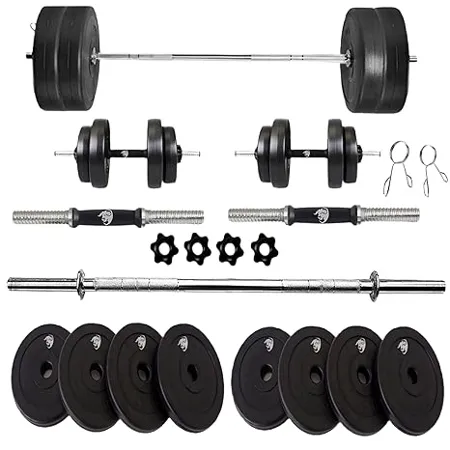 BULLAR Home Gym Set 8kg to 20kg with 3 Straight Rod and 2 Dumbbell Rods Gym Combo and Home Workout Equipments with PVC Weights Plates 8KG Set 
