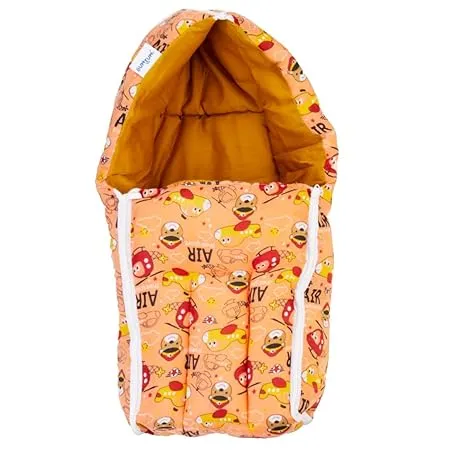 BUMTUM 0 6 Months New Born Baby Unisex Cotton Carry Bag Sleeping Bag 3 in 1 Baby Bed Carry Nest for Infant Air Print Orange 
