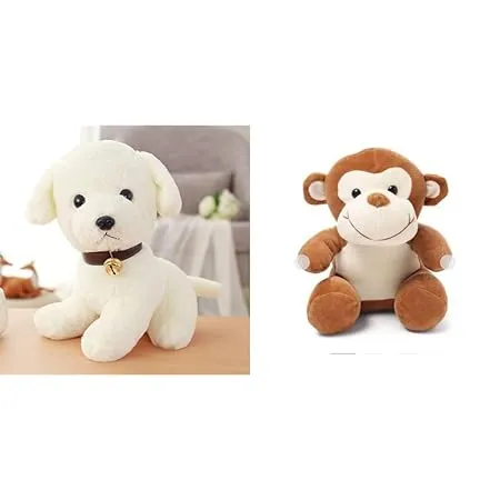 Babique Dog Plush Soft Toy White Monkey Plush Soft Toy Set of 2Toys 