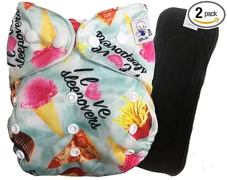 Babymoon Set of 2 1 Cloth Diaper with 5Layers Charcoal Bamboo Insert Premium Adjustable Reusable Cloth Diaper