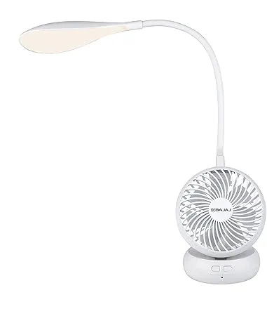 Bajaj AirLight 85 mm Personal Rechargeable Fan with Task lighting 8 W Table Fan 360 Degree Table Lamp 3 6 Hours Battery Backup Silent Operation USB Charging Fan 1 Yr Warranty White