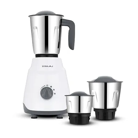 Bajaj Ninja Series Contempo 500W Mixer Grinder 3 Stainless Steel Jar DuraCut Blades by Bajaj 2 in 1 function blade Pulse Mode 2 Warranty by Bajaj Grey