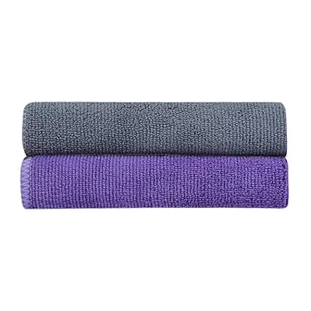 Bathla Spic Span Multi Purpose Micro Fiber Cleaning Cloth 380 GSM 40cmx40cm Pack of 2 Grey Purple 