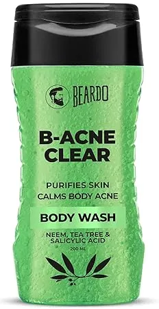 Beardo Body Acne Body Wash for Men 200 ml With Neem Tea Tree and Salicylic Acid Clean Clear Skin For Body Acne and Skin Purification B acne
