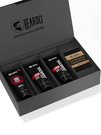 Beardo Charcoal 4 in 1 Giftset for Men Complete Face Body kit pack of 4 Facewash Peel off mask Scrub Soap Best Gift For Men Gift for Husband