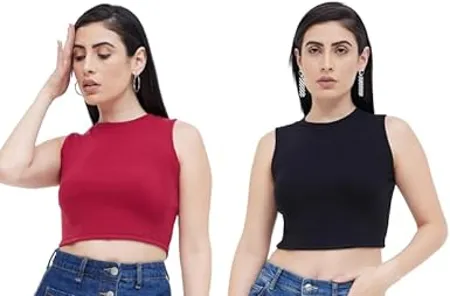 Ben Martin Women s Cotton Stretchable Round Neck Sleeveless Tank Top Combo Pack of 2