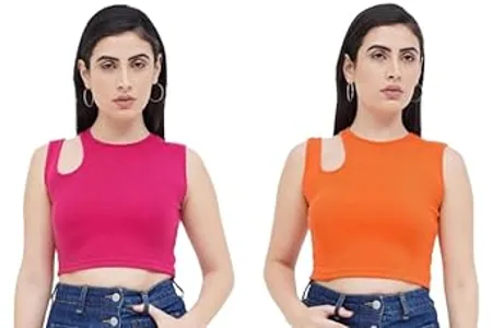 Ben Martin Women s Pack of 2 Cotton Stretchable Sleeveless Asymmetrical Neck Tank Top Size