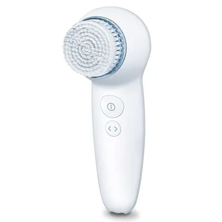 Beurer FC 65 Pureo Deep Clear Facial Brush with 2 Function Levels Vibrating and pulsating 3 Speed Settings Battery Powered Blue LED Light 3 Years Warranty