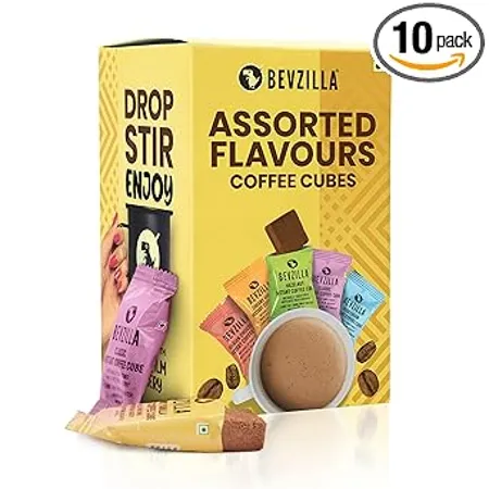 Bevzilla 10 Instant Coffee Cubes Pack with Organic Date Palm Jaggery 5 Flavours 100 Arabica Coffee Vegan Zero Refined Sugar Real Ingredients No Preservatives Best Coffee Assorted 