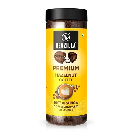 Bevzilla 200 Gram Instant Classic Strong Coffee Powder Hazelnut Make 100 Cups 100 Arabica Strong Coffee Classic Coffee Espresso Latte Cappucino Hot Cold Coffee Unbreakable Jar
