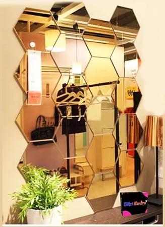 Bikri Kendra Hexagon 20 Golden mirror stickers for wall hexagon mirror wall stickers acrylic mirror wall decor sticker hexagonal mirror wall sticker wall mirror stickers wall stickers for hall room bed room Kitchen Gold 