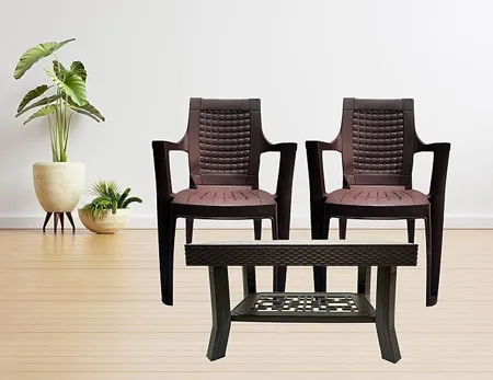 Binani Furniture Armchair and Table Combo Indoor and Outdoor Furniture Set Jumbo Brown Set of 2 Chairs 