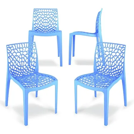 Binani Web Dining Cafeteria Designer Armless Heavy Duty Plastic Chair for Home Office and Garden Set of 1 Soft Blue 