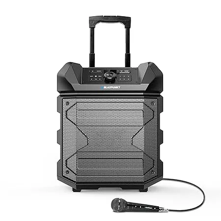 Blaupunkt Newly Launched Rock ROLL PS150 Wireless Bluetooth 100W Outdoor Party Speaker with Karaoke Mic I 4500mAh Battery I Rugged I On The Wheels Ultimate Sound for Unforgettable Parties