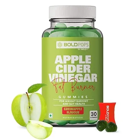 Boldfit Boldpops Apple cider vinegar gummies apple cider vinegar for weight loss ACV Gummies Apple cider vinegar gummies with mother gummies Gluten free 30 Green Apple Flavoured Gummies