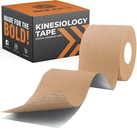 Boldfit Kinesiology Tape for Physiotherapy Kinesio Tape for Sports Injury Pain Relief Muscle Tape for Shoulder Wings Arms Ankle K Taping Waterproof Athletic Tape for Pain Support 2 Inch Beige