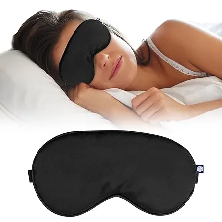 Boldfit Silk Eye Mask For Sleeping With Adjustable Strap Premium Silk Sleeping Mask Blind Fold For Smooth Comfortable Sleep Travelling Sleep Mask Pad Sleeping Eye Mask Blind Folds For Sleeping Black