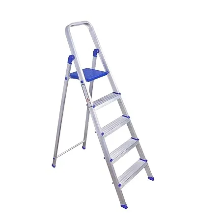 BonKaso 5 Step Foldable Aluminum Ladder for Home with Anti Skid Feet Heavy Platform and Five Year Warranty BFSL 