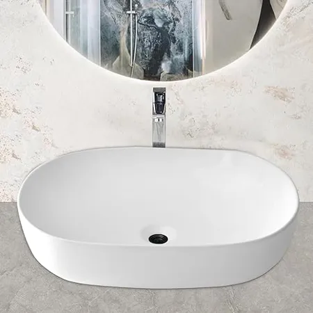 BonKaso Ceramica Bathroom Basin Designer Glossy Finish Table Top Ceramic Wash Basin605 x 425 x 140 mm 24 x17 14 kg Cosmo3034 