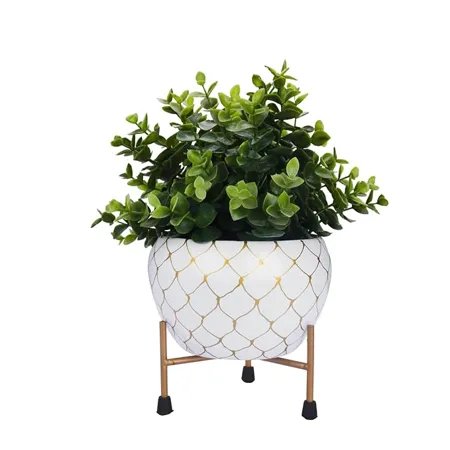 BonKaso Metal Designer Pot White with tri Stand Jali for Indoor Outdoor Use Rust Free Powder Coated Pot Size 13 x 13 cm