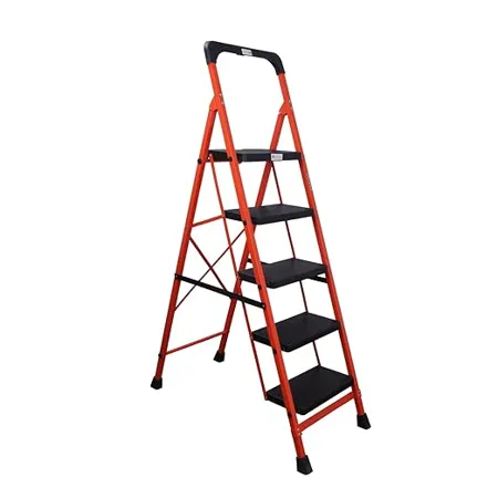 Bonkaso Premium Steel Multipurpose Climb Easy Anti Slip 5 Step Foldable Ladder with Safety Clutch Lock Support Handle and Tool Tray for Home Orange Black 