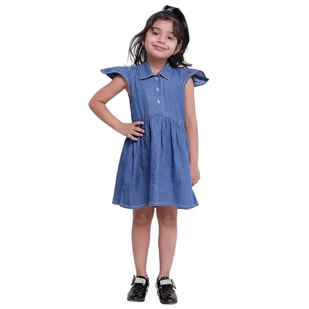 BownBee Ruffle Sleeve Denim Dress for Baby Girl Blue