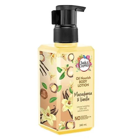 Buds Berries Macadamia and Vanilla Oil Nourishing Body Lotion for Intense Moisturization All Skin Types No Silicone No Mineral Oil No Paraben 240 ml