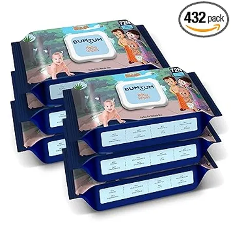 Bumtum Baby Chota Bheem Gentle Soft Moisturizing Wet Wipes With Lid Aloe Vera Chamomile Extracts Paraben Sulfate Free Pack of 6 72 Pcs Per Pack 
